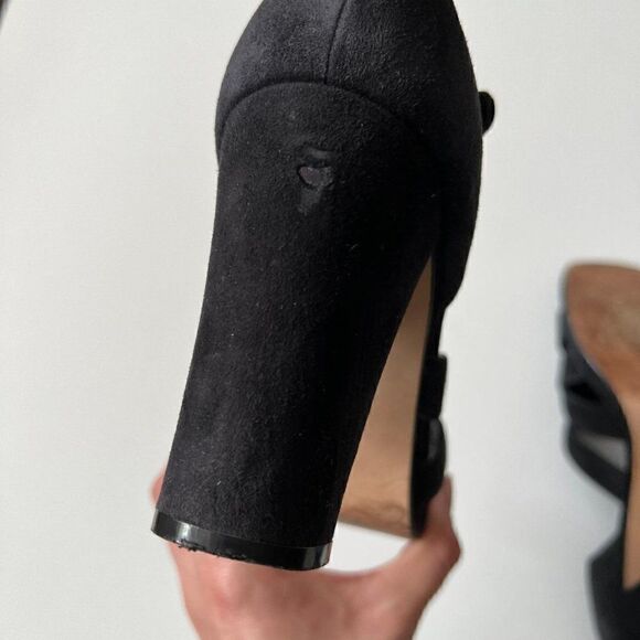 Vintage 90s Square Toe Formal Strappy Sandals Calvin Klein Black Suede Size 10 - Picture 6 of 8